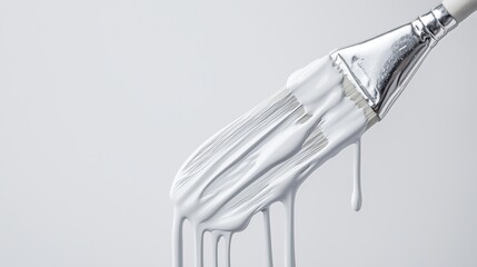 White paint drips gracefully from a brush, hinting at the start of a creative or home transformation.

