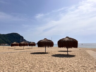beach with umbrellas