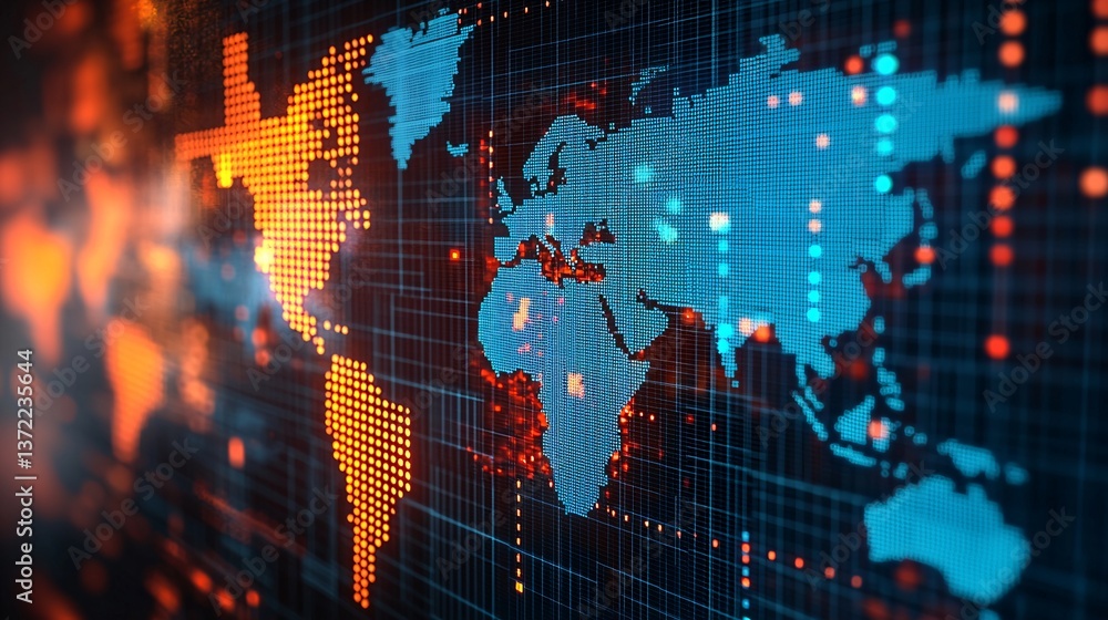 Poster logistics infrastructure driving growth. digital world map with glowing data visualization elements.