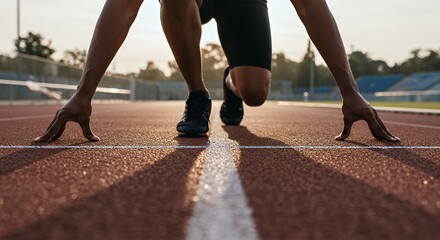Runner Preparing to Start Sprint on Track with Focus and Determination