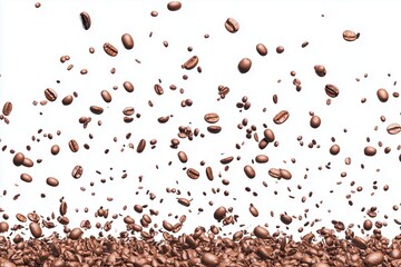 Falling coffee beans isolated, on white background