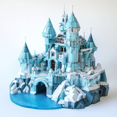 Blue castle from children's construction set on white background