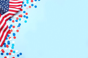 Obraz premium 4th of july background with american flags and confetti