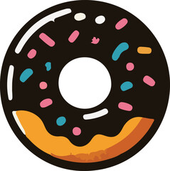 Donut vector art illustration. Donut vector icon. Donut / doughnut with chocolate frosting and sprinkles flat icon for food apps and websites.