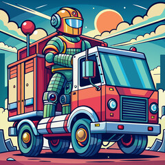 Fototapeta premium Robot-Powered Futuristic Cargo Truck