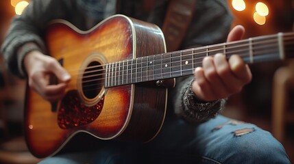 Fototapeta premium Acoustic Guitarist Playing Melodious Tunes
