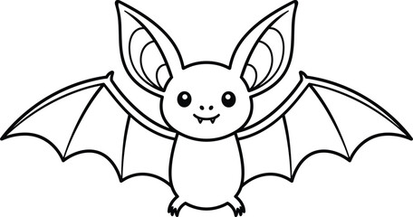 Cute Halloween Bat Line Art Vector Illustration – Spooky and Adorable Flying Bat