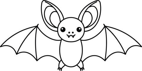 Cute Halloween Bat Line Art Vector – Adorable and Spooky Cartoon Illustration