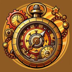 Naklejka premium Steampunk Pocket Watch with Gears