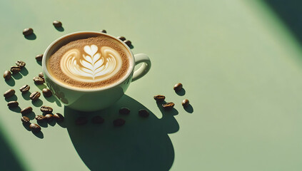 Hot brown espresso and white foam on a saucer