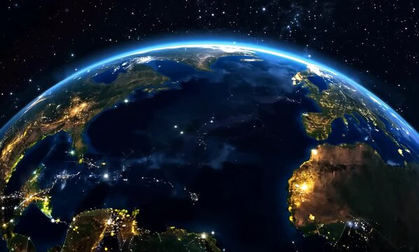 Sphere of nightly Earth planet in outer space