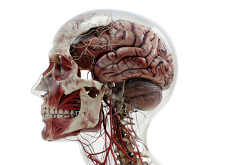 Transparent Skull with Vascular Brain Structure
