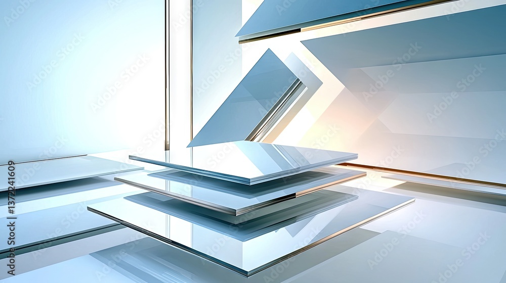 Poster abstract white digital background with overlapping geometric layers, glossy textures, and a clean, f