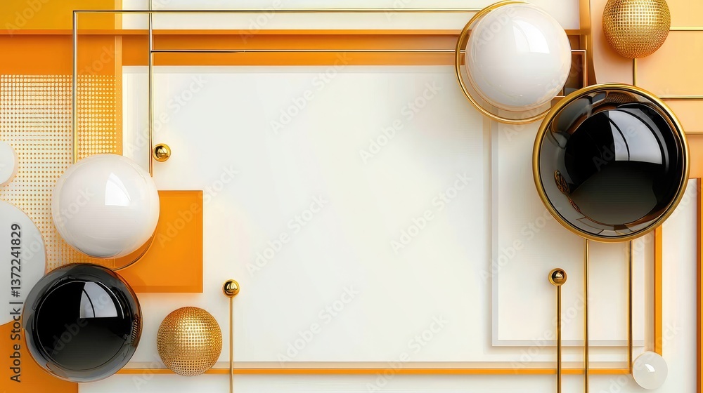 Poster abstract yellow background featuring dynamic geometric shapes, glossy elements, and a high-tech text