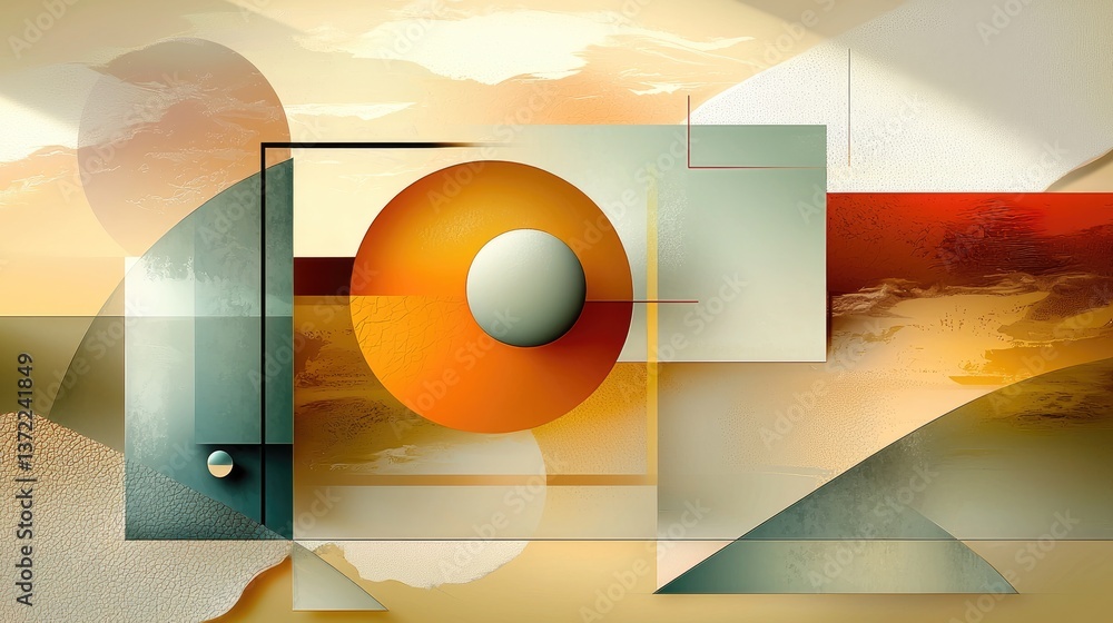 Aufkleber abstract yellow background featuring dynamic geometric shapes, glossy elements, and a high-tech text