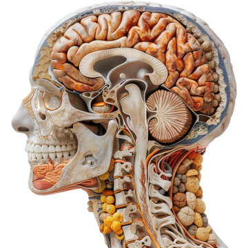 Human Skull and Brain Anatomy Cross Section
