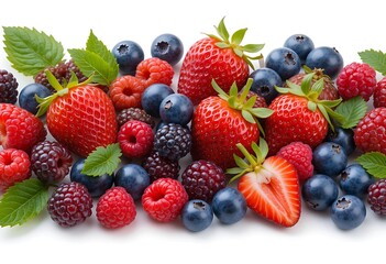 A vibrant mix of fresh strawberries raspberries blueberries and blackberries a delicious summer