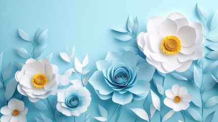 Delicate 3D paper floral arrangement with blue and white flowers
