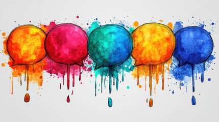 Colorful speech bubbles with paint drips on white background