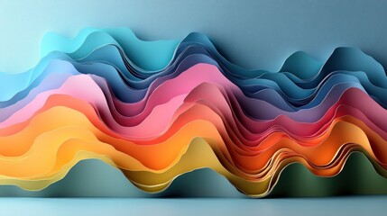 Colorful paper layered wavy graphic design on light blue background