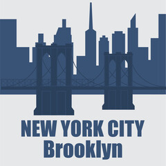 New York, Brooklyn Bridge typography for t-shirt print. Stylized Brooklyn Bridge silhouette. Tee shirt graphic. Vector