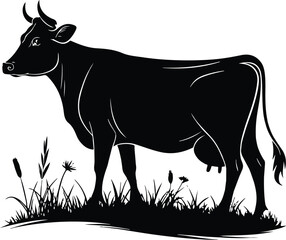 Cow Silhouette Vector – Farm Animal, Cattle, Livestock Illustration