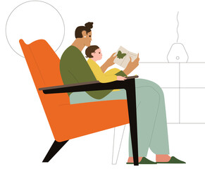 Parents, little children with story books. Mother and children learn together. Children's education by mom, dad. Flat vector illustration isolated on white background.