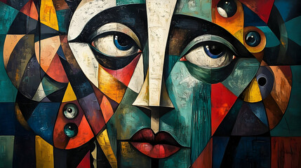 Obraz premium A detailed abstract portrait depicts a persons face with eyes