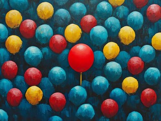Balloon Floating Among Others Painting with Unique Art Style