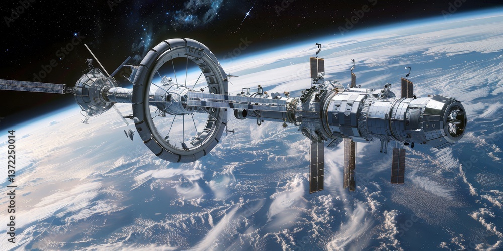 Aufkleber explore the wonders of space living with space stations, orbital habitats where astronauts live and 