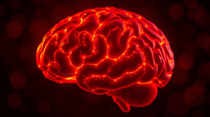 Fototapeta premium Glowing brain illustration with neural connections on a dark background 
