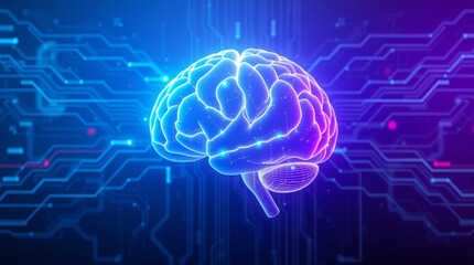Digital Brain Concept with Circuit Pattern in Neon Colors  
