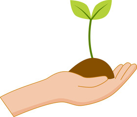 A hand holding a young plant, symbolizing environmental responsibility, growth, and sustainability.