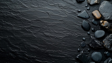 small seas black stones with free space on image for background or design