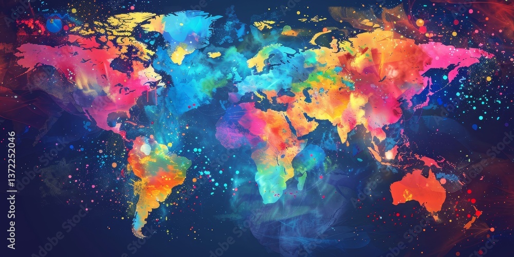 Poster colorful world map representing big data in business