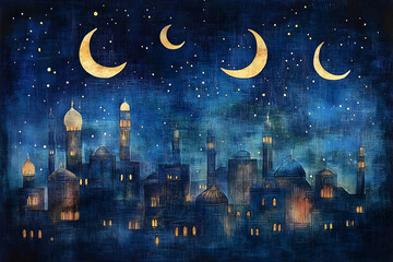 An artistic illustration depicting a city under a beautiful night sky