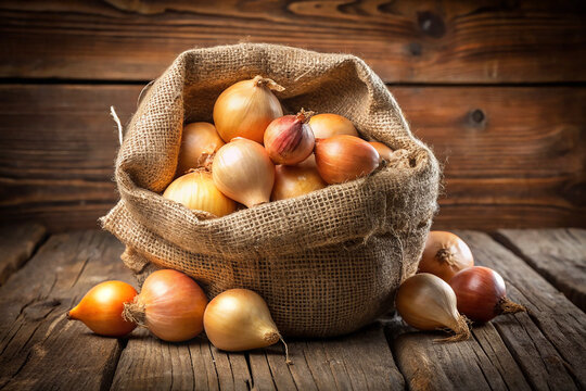 Jute Sack Containing Fresh Onions