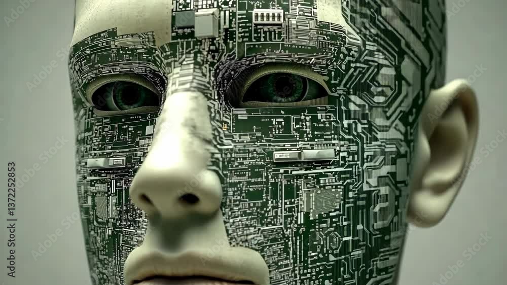 Aufkleber human-like figure with circuit board design showcases advanced technology and innovation in a futuri