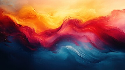 Obraz premium Colorful abstract waves blending, vibrant sunset background, digital art
