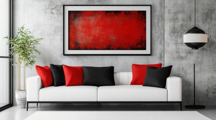 Modern living room with minimalist decor and abstract artwork