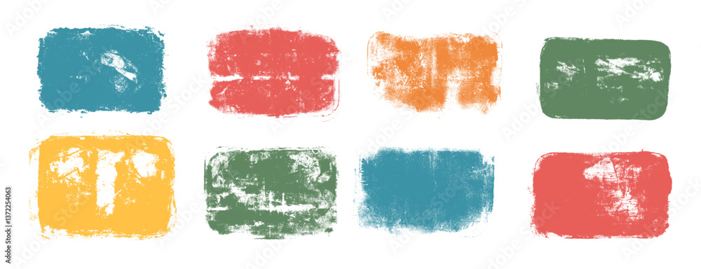 Poster set of colorful pastel frames. rectangular crayon callouts. linocut with rolled acrylic for text box