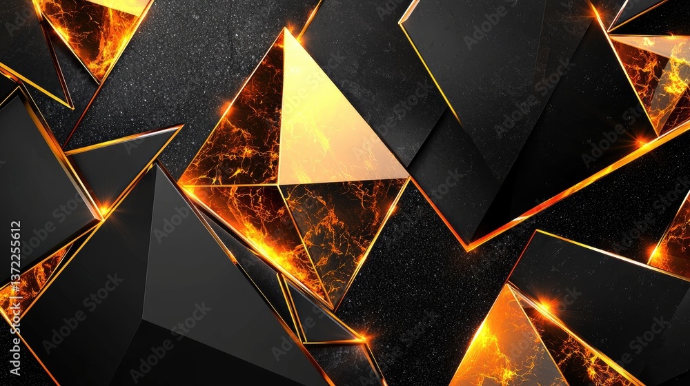 Poster dynamic abstract black digital background with multi-layered geometric triangles and glossy tech-ins