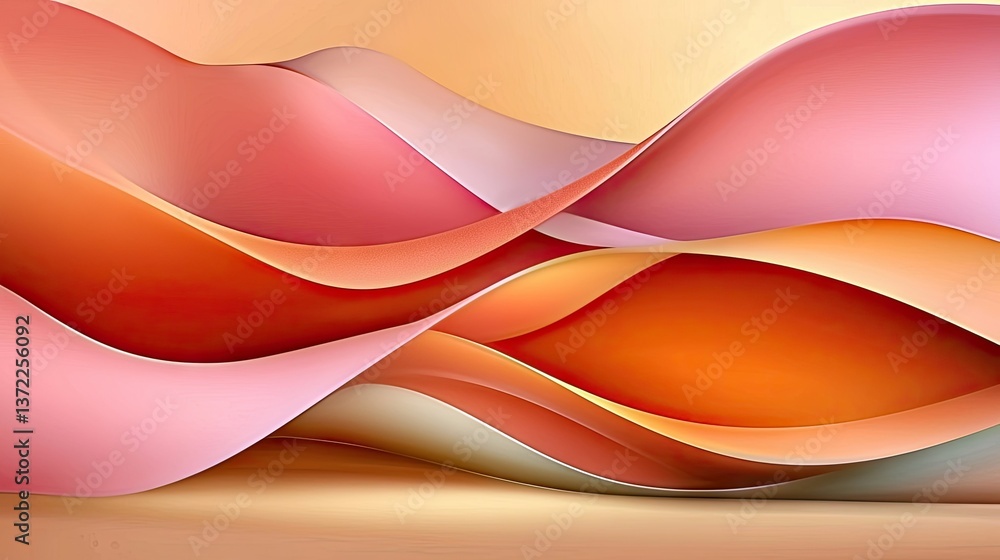 Poster elegant abstract design with deep orange fading into soft pink tones.