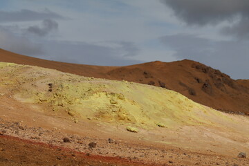 colorful soil and rock in Namaskard geothermal area in Iceland