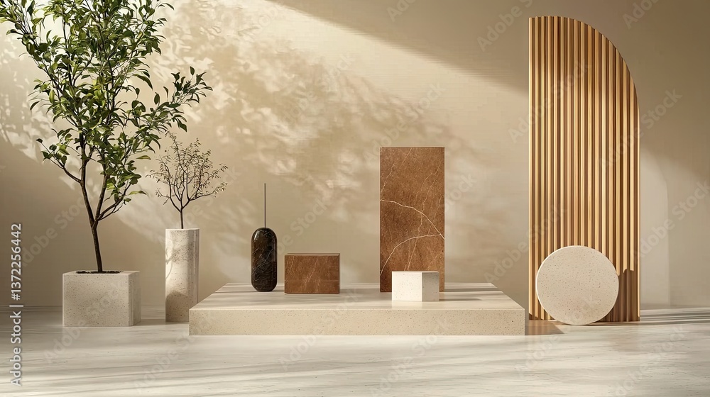 Poster elegant minimalist backdrop with soft, modern geometric shapes in a calming neutral color palette.
