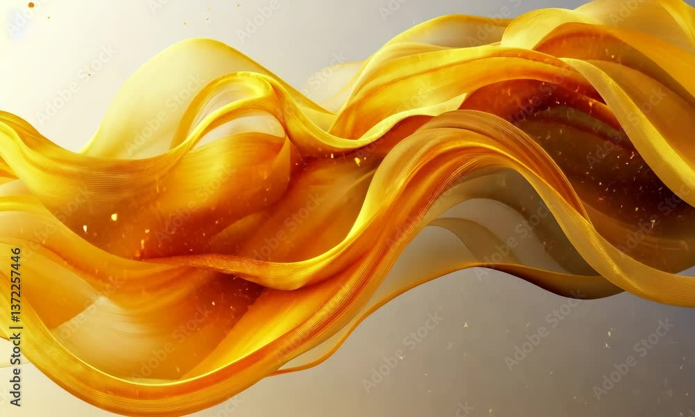 Poster golden waves abstract background with fluid motion and sparkling particle effects