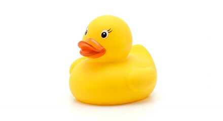 A Cheerful Yellow Rubber Duckie Posing Against a Pristine White Background A Classic Bath Toy for Kids