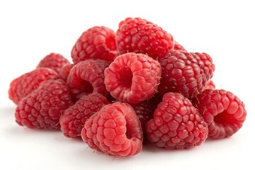 Juicy ripe raspberries piled high a vibrant summer harvest bounty close up studio shot on white