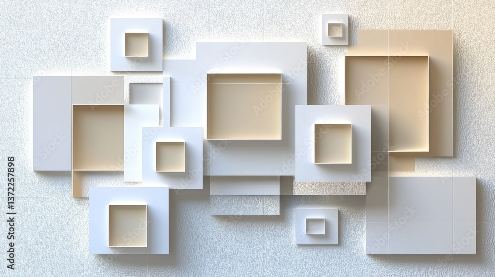 Aufkleber high-quality white abstract background with geometric squares in a seamless 3d paper-cut design.