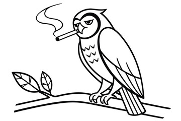 Vector owl, a wild bird with detailed feather and beak, perched on a tree branch © SEAMOR